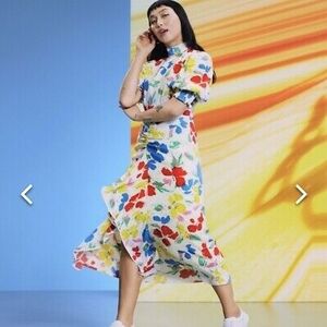 RIXO X Target Cream Puff Sleeve Midi Dress EUC